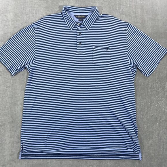 Brooks Brothers Men’s Large Blue Striped Knit Golf Polo Shirt - Picture 1 of 7